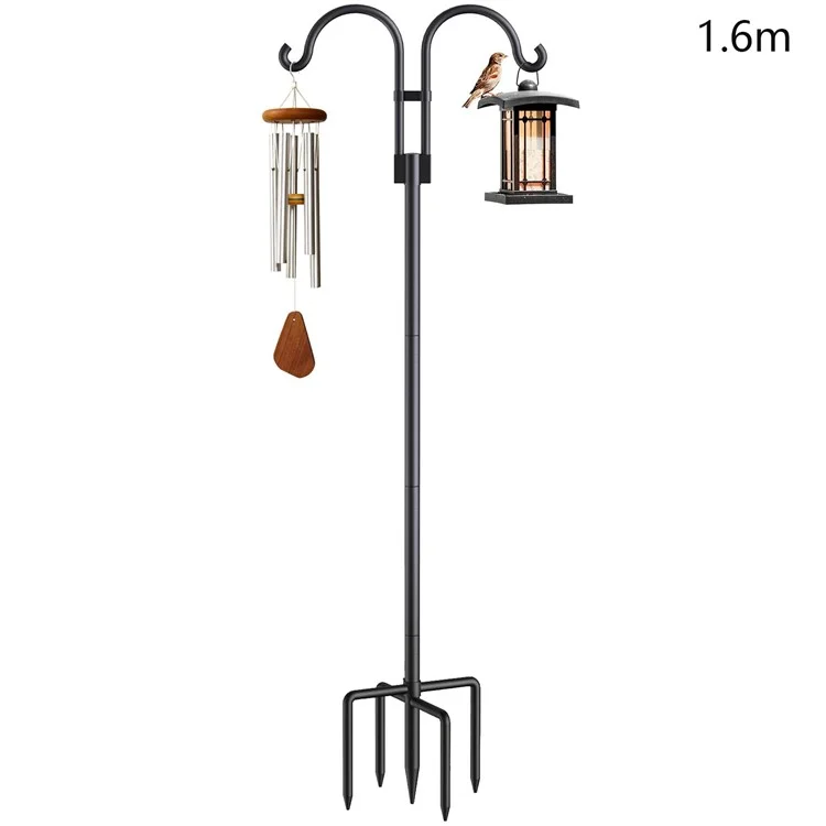JL01 1.6m Double Shephards Hooks for Bird Feeder Stand with 5 Prong Base for Hanging Solar Lantern
