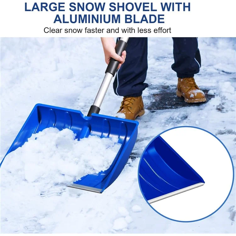 Pá de neve destacável CY-SL04 com cabo de metal para jardim e uso ao ar livre - Azul