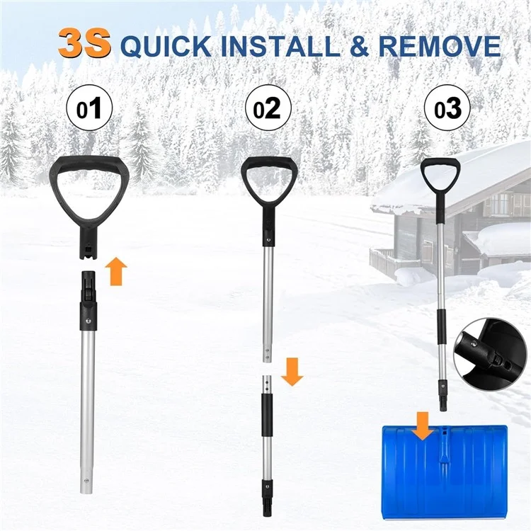 Pá de neve destacável CY-SL04 com cabo de metal para jardim e uso ao ar livre - Azul