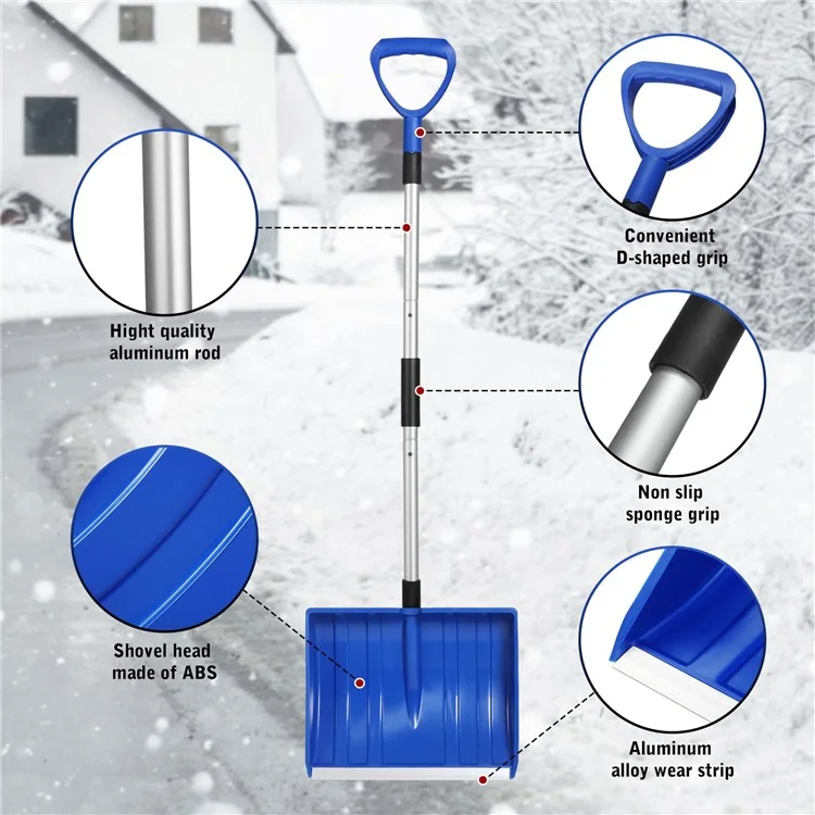 Pá de neve destacável CY-SL04 com cabo de metal para jardim e uso ao ar livre - Azul