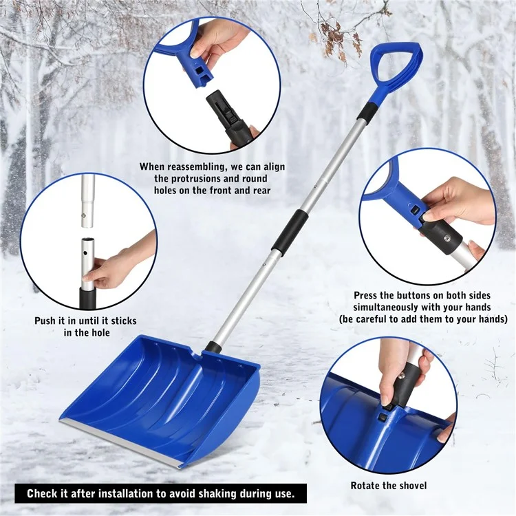 Pá de neve destacável CY-SL04 com cabo de metal para jardim e uso ao ar livre - Azul