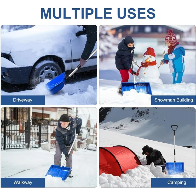 Pá de neve destacável CY-SL04 com cabo de metal para jardim e uso ao ar livre - Azul