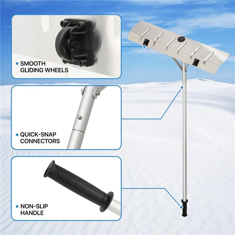 Raspador de neve com alça telescópica de alumínio e rodas ajustável - Azul