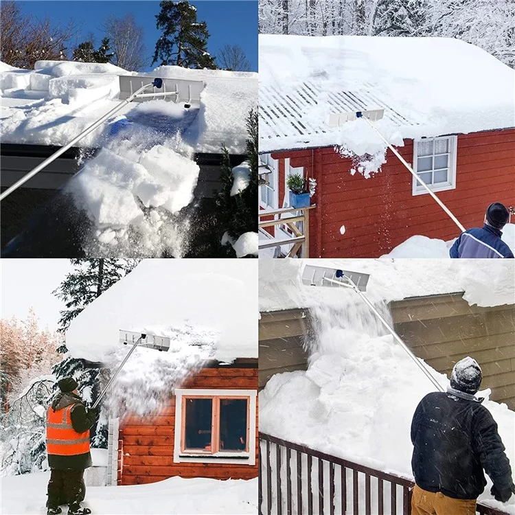 Raspador de neve com alça telescópica de alumínio e rodas ajustável - Azul