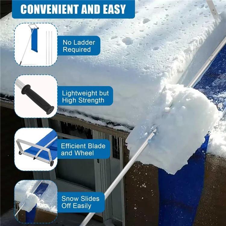 Pá para neve retrátil de 6,1 m com rodas e cabeça de pá de tecido Oxford - Diâmetro do tubo 30 mm x Espessura da parede 1,0 mm