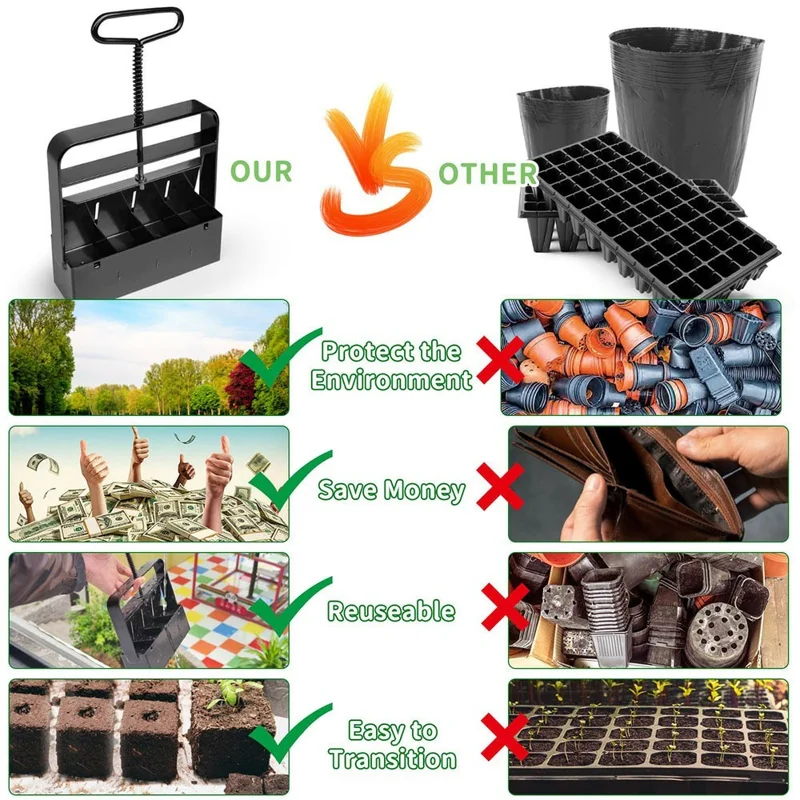 Handheld Seedling Maker 4-Cell Soil Block Tool For Potted Garden Planting Greenhouse Farm Nursery Sowing Tool