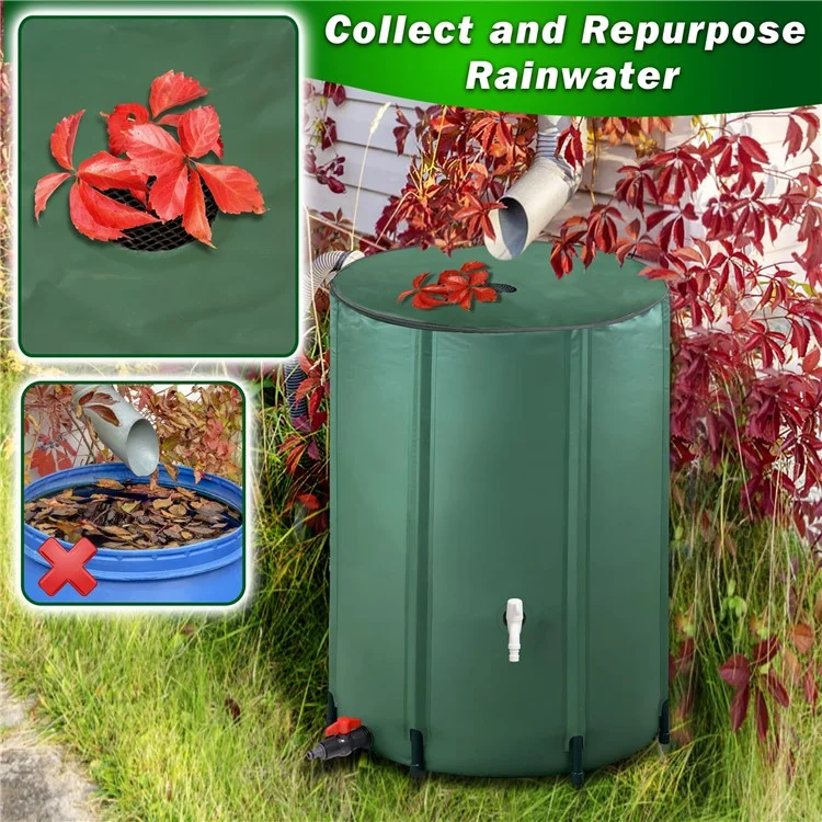 Barril Plegable Portátil para Recolección de Agua de Lluvia de 200L, Depósito de Almacenamiento para Riego de Jardín al Aire Libre de PVC, 56 x 78 cm