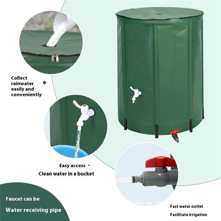 Barril Plegable Portátil para Recolección de Agua de Lluvia de 200L, Depósito de Almacenamiento para Riego de Jardín al Aire Libre de PVC, 56 x 78 cm