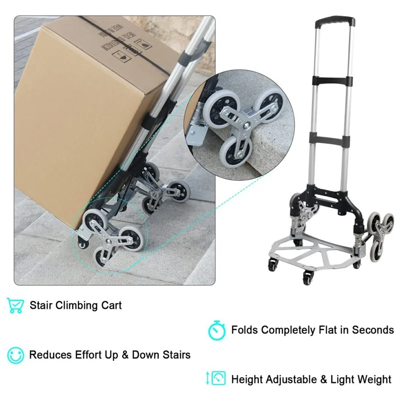 Heavy Duty Dolly Cart Folding Stair Climbing Hand Truck Trolley with 6 Wheels and Telescoping Handle