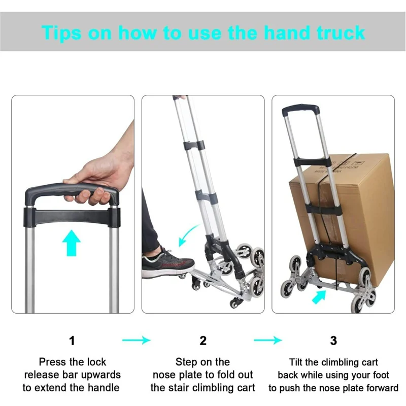 Heavy Duty Dolly Cart Folding Stair Climbing Hand Truck Trolley with 6 Wheels and Telescoping Handle