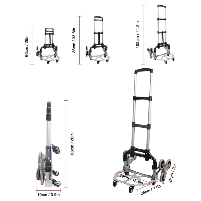 Heavy Duty Dolly Cart Folding Stair Climbing Hand Truck Trolley with 6 Wheels and Telescoping Handle
