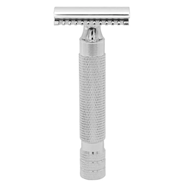 Flat Bottom Safety Razor Double Edge Barber Shaver with Textured Handle for Close Shaving