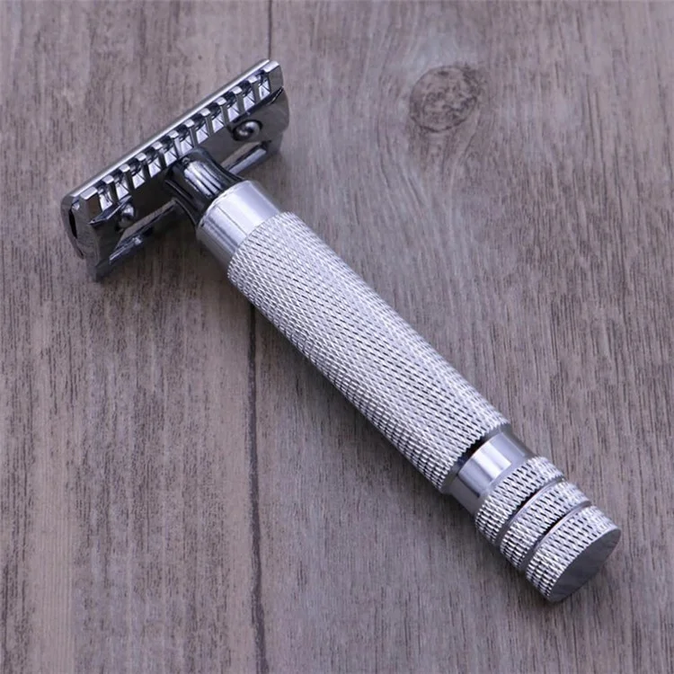 Flat Bottom Safety Razor Double Edge Barber Shaver with Textured Handle for Close Shaving