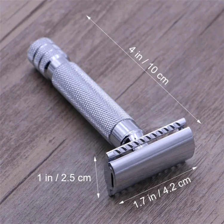 Flat Bottom Safety Razor Double Edge Barber Shaver with Textured Handle for Close Shaving