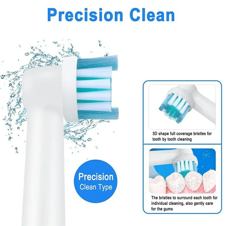 8 têtes de brosse de rechange pour brosse à dents électrique Nettoyage en profondeur Têtes à poils doux pour utilisation à domicile