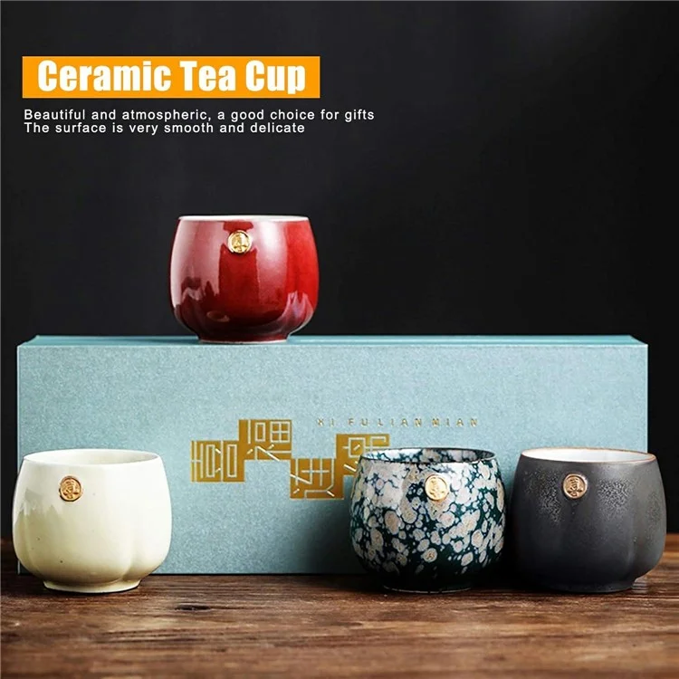 Ensemble de 4 Tasses à Thé Rétro Cuites au Four Style Japonais en Céramique pour la Dégustation de Thé Kung Fu