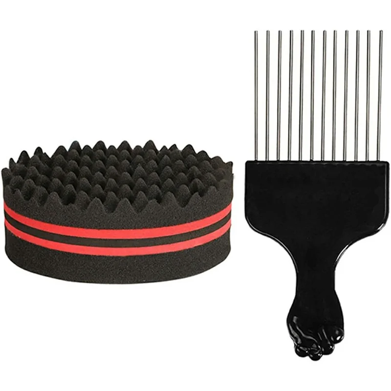 Curl Sponge Set for Black Men Hair Twist Styling Tool with Brush and Comb for Home / Barbershop - Red