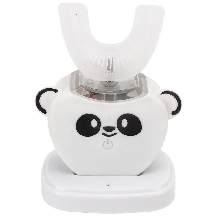 Cartoon Panda U Shaped Electric Toothbrush for Children Silicone Bristles Rechargeable Toothbrush - White