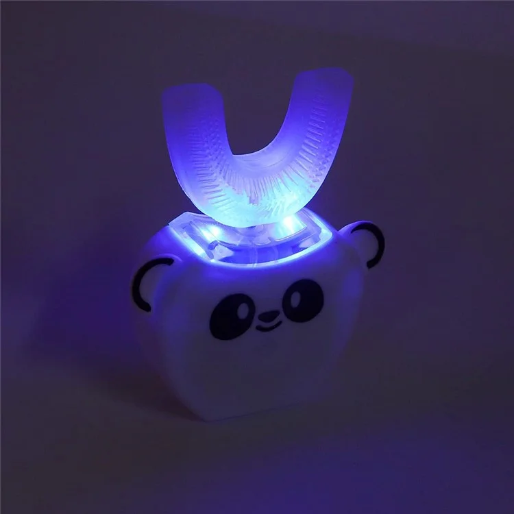 Cartoon Panda U Shaped Electric Toothbrush for Children Silicone Bristles Rechargeable Toothbrush - White