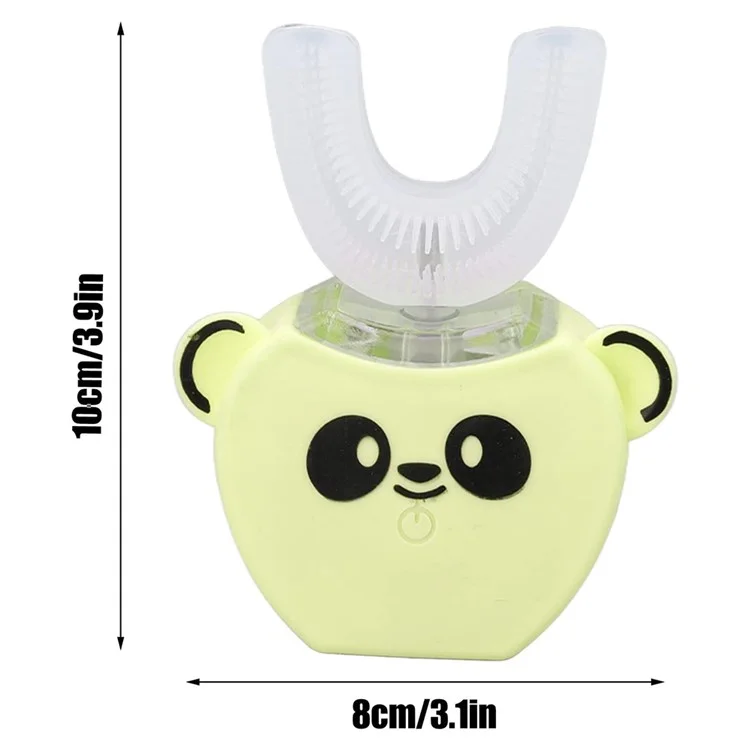 Cartoon Panda U Shaped Electric Toothbrush for Children Silicone Bristles Rechargeable Toothbrush - White