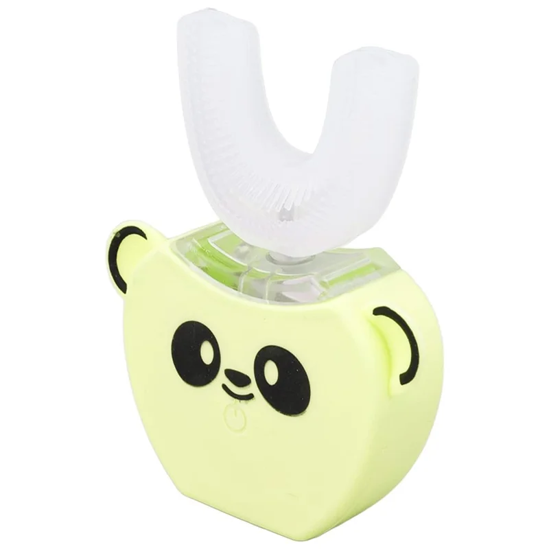 Cartoon Panda U Shaped Electric Toothbrush for Children Silicone Bristles Rechargeable Toothbrush - Yellow