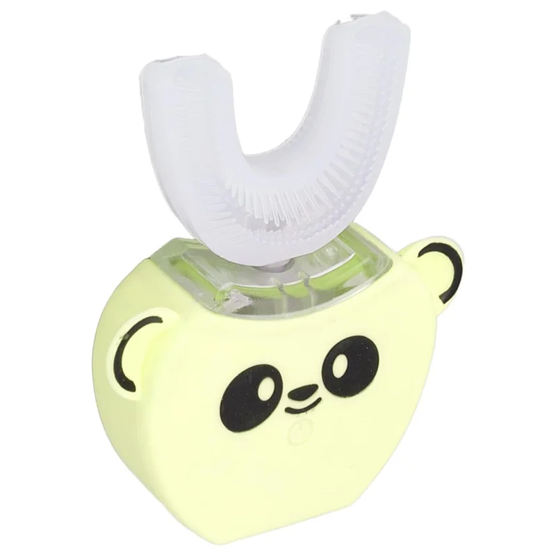 Cartoon Panda U Shaped Electric Toothbrush for Children Silicone Bristles Rechargeable Toothbrush - Yellow