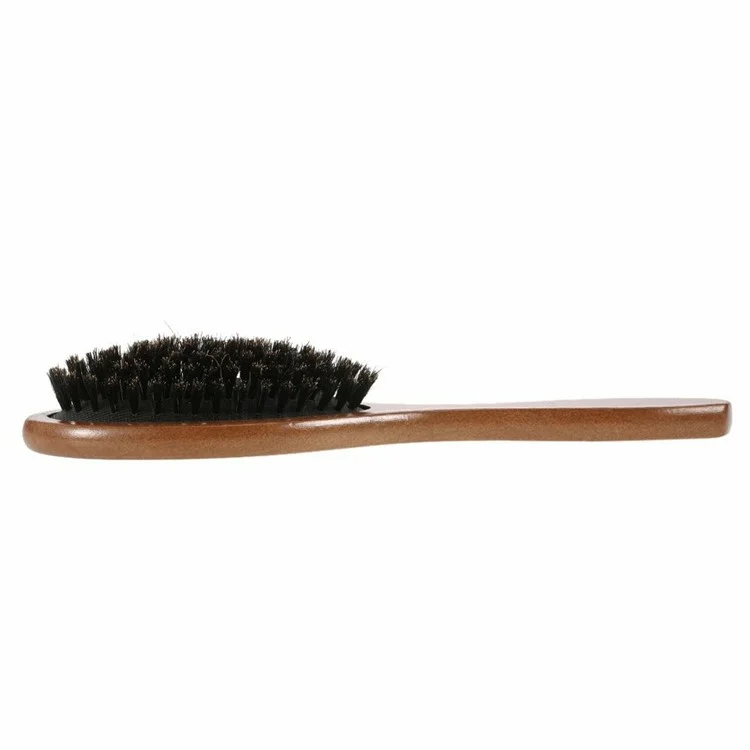 Brosse à cheveux en poils de sanglier naturels Anti-statique Peigne de massage du cuir chevelu avec manche en bois pour cheveux longs et épais bouclés
