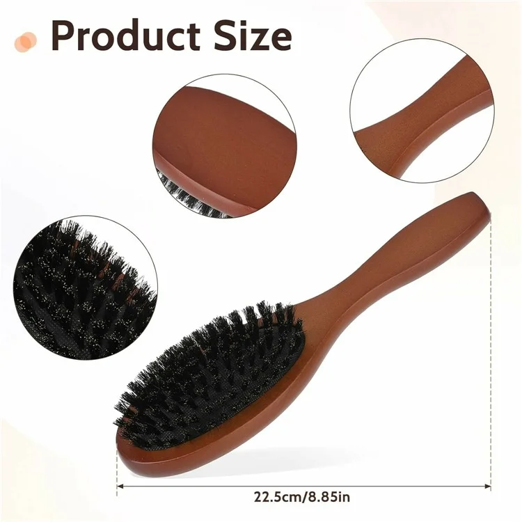 Brosse à cheveux en poils de sanglier naturels Anti-statique Peigne de massage du cuir chevelu avec manche en bois pour cheveux longs et épais bouclés