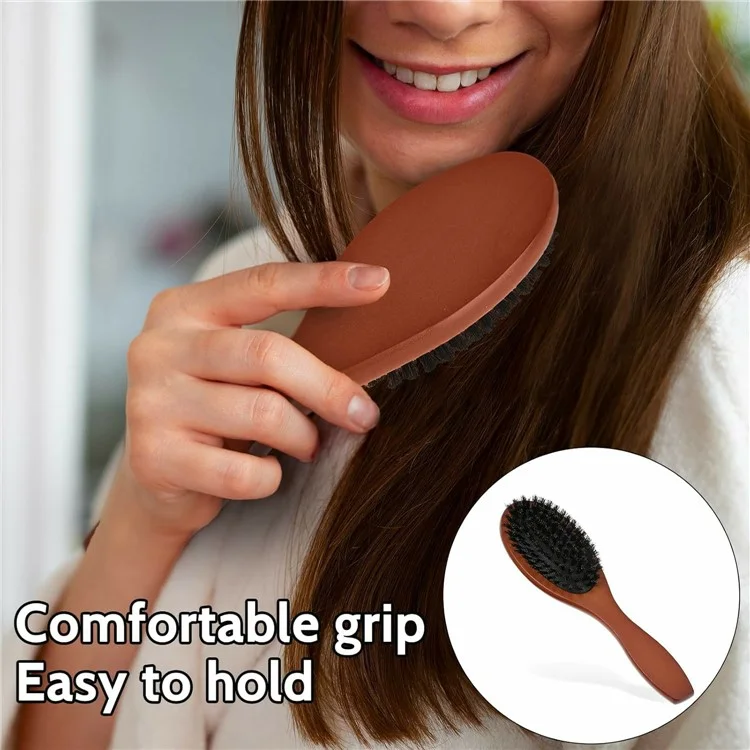 Brosse à cheveux en poils de sanglier naturels Anti-statique Peigne de massage du cuir chevelu avec manche en bois pour cheveux longs et épais bouclés