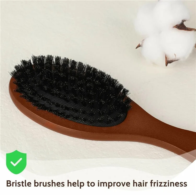 Brosse à cheveux en poils de sanglier naturels Anti-statique Peigne de massage du cuir chevelu avec manche en bois pour cheveux longs et épais bouclés