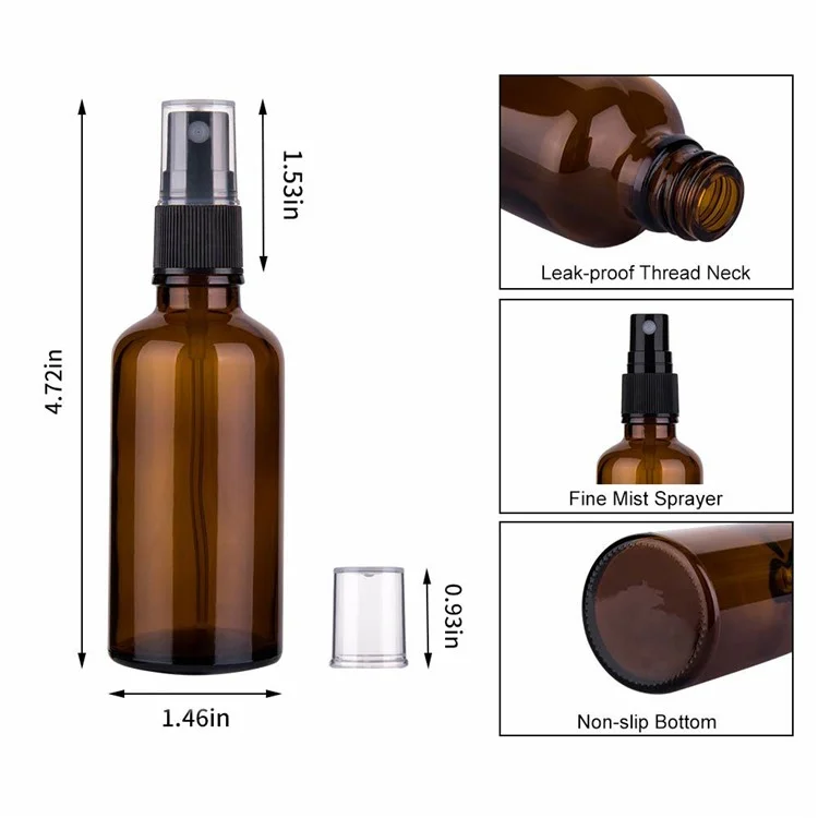 3 Stück 50ml Bernsteinglas-Sprühflasche mit UV-Schutz, Feinnebel-Zerstäuber für Öle und Parfüms