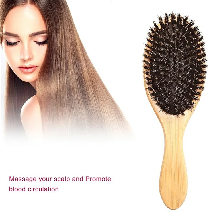 Peigne de massage du cuir chevelu ZR-8050 en bambou naturel avec brosse anti-statique en poils de sanglier, outil de soin capillaire portable