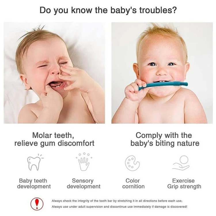Baby Teething Toys 4Pcs Silicone Teether with Tube Brush Soft Hollow Design for Infant Oral Care (No FDA, BPA Free)