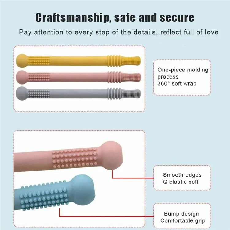 Baby Teething Toys 4Pcs Silicone Teether with Tube Brush Soft Hollow Design for Infant Oral Care (No FDA, BPA Free)