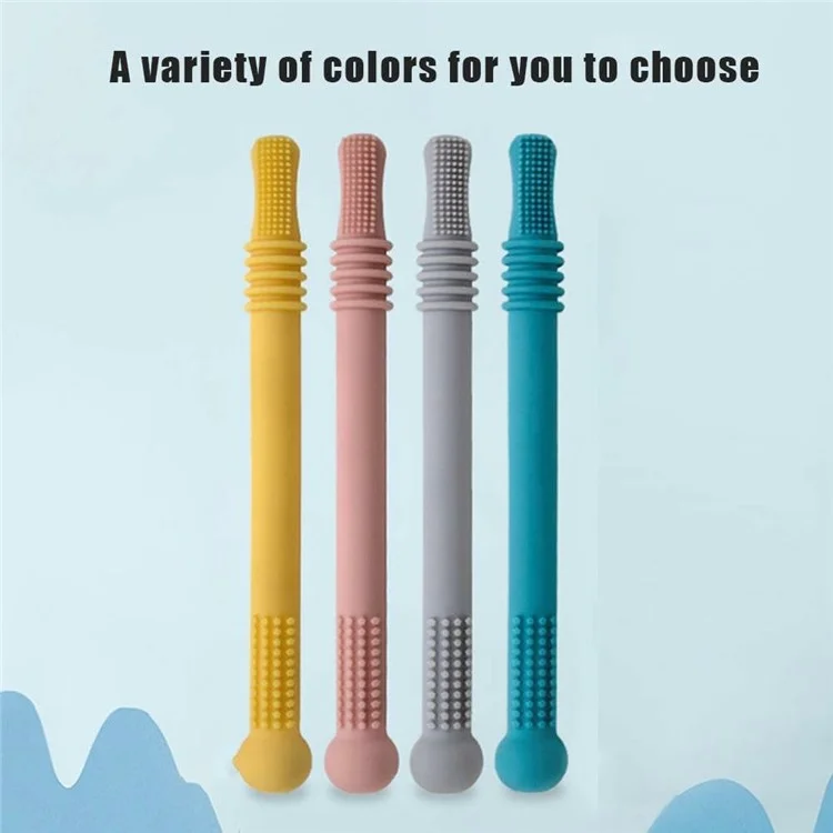 Baby Teething Toys 4Pcs Silicone Teether with Tube Brush Soft Hollow Design for Infant Oral Care (No FDA, BPA Free)