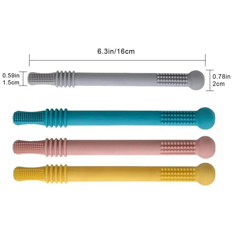 Baby Teething Toys 4Pcs Silicone Teether with Tube Brush Soft Hollow Design for Infant Oral Care (No FDA, BPA Free)