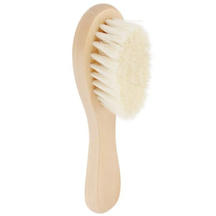 Escova de Limpeza Facial em Lã Suave para Bebês com Cabo de Madeira Natural - Tamanho P