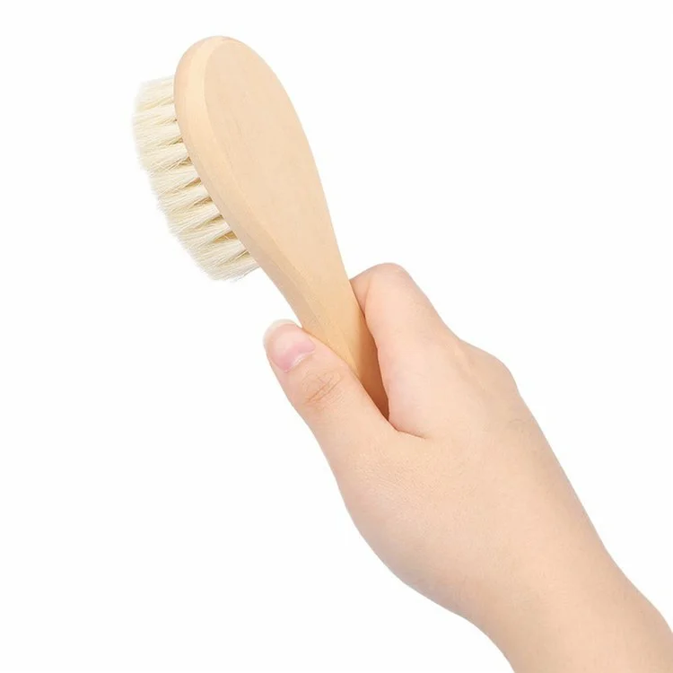 Escova de Limpeza Facial em Lã Suave para Bebês com Cabo de Madeira Natural - Tamanho P