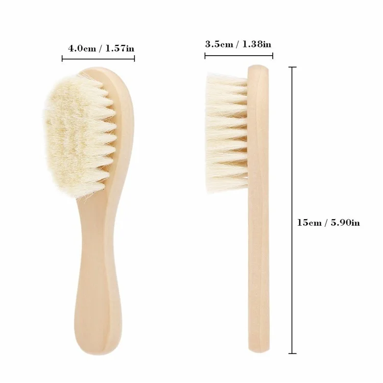 Escova de Limpeza Facial em Lã Suave para Bebês com Cabo de Madeira Natural - Tamanho P