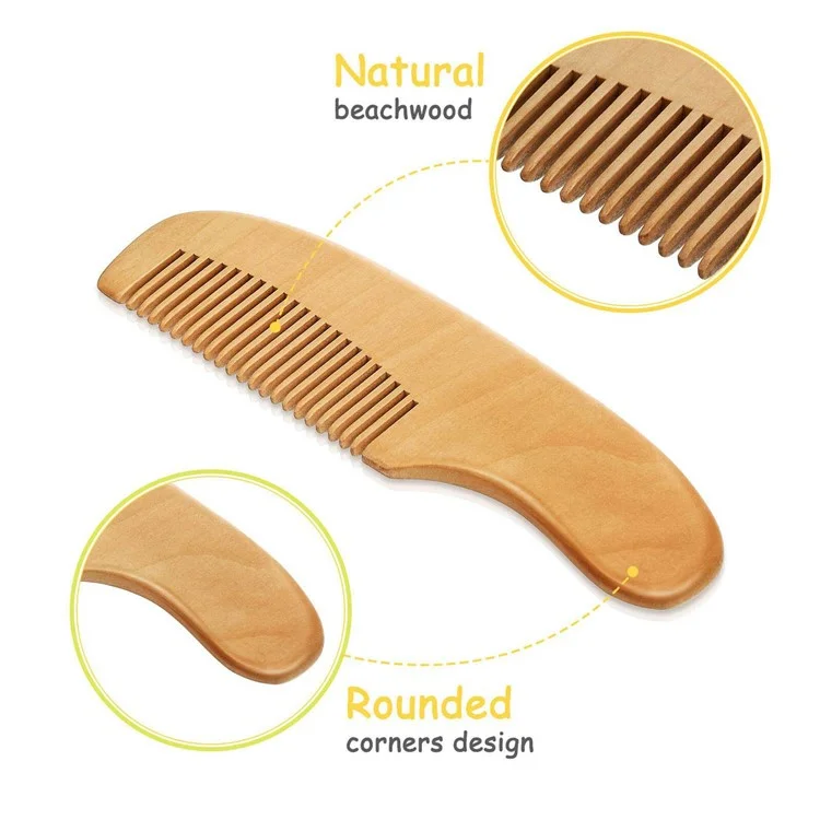 Grand ensemble de 3 brosses en laine pour bébé Soins capillaires pour nourrissons Poils doux Peigne de massage avec manche en bois