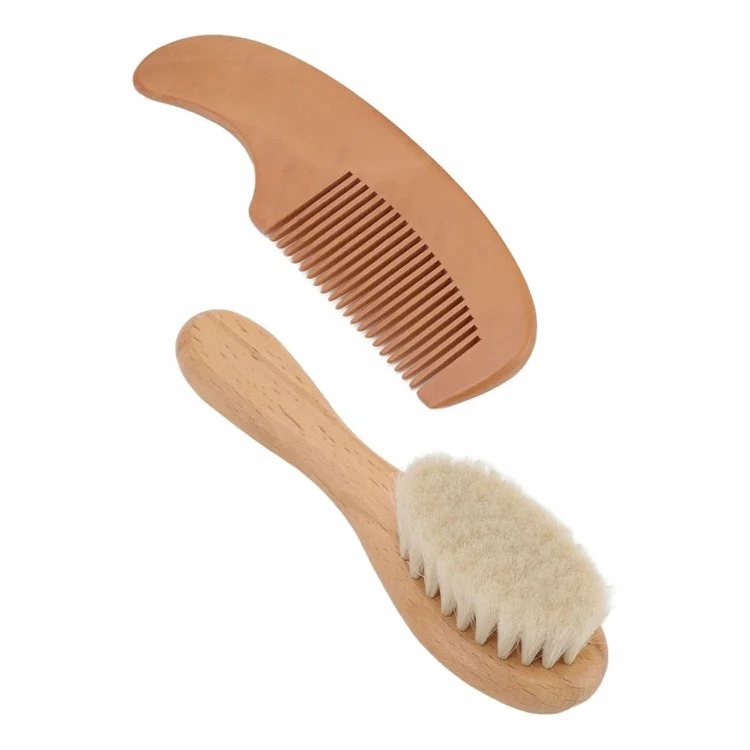 Set di spazzola e pettine in lana per neonati con setole di pelo di capra per massaggio delicato del cuoio capelluto