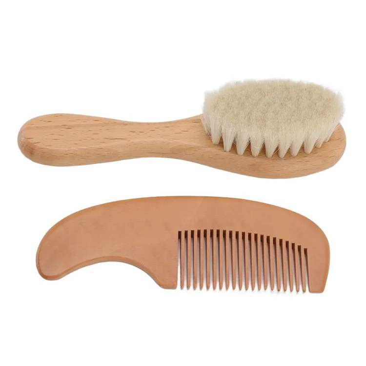 Set di spazzola e pettine in lana per neonati con setole di pelo di capra per massaggio delicato del cuoio capelluto