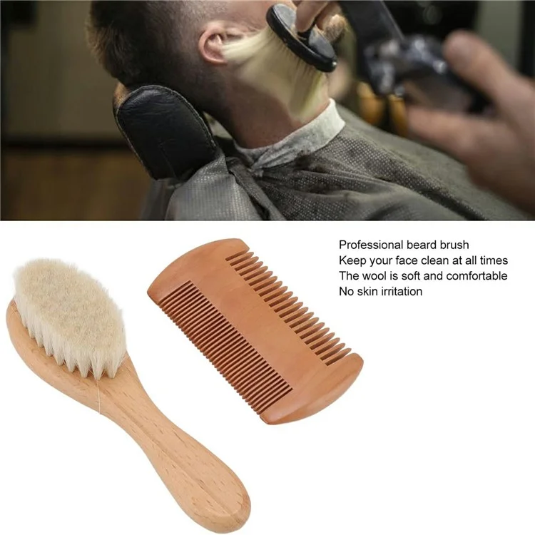 Petit ensemble de brosse à laine pour bébé et peigne double face en poils de chèvre naturels doux pour massage du cuir chevelu