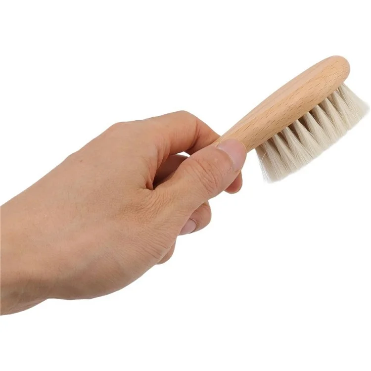 Petit ensemble de brosse à laine pour bébé et peigne double face en poils de chèvre naturels doux pour massage du cuir chevelu