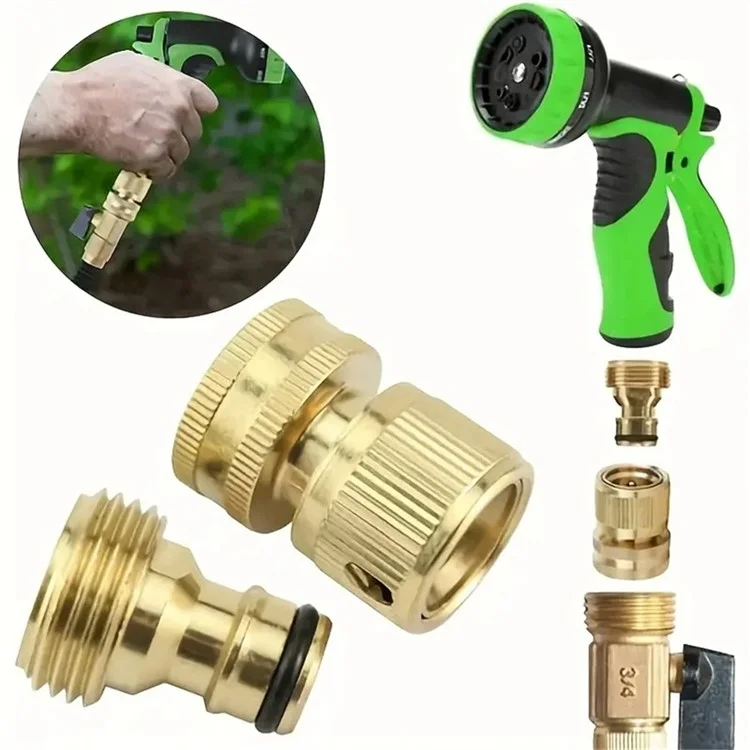 Conjunto de 2 Conectores Rápidos de Latón de 3/4 de Pulgada para Manguera de Jardín - Conexiones Macho y Hembra para Riego y Boquilla de Aspersión - Rosca Estadounidense