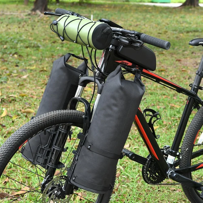 2Pcs 5L Bike Fork Bags Waterproof Roll Top Bicycle Dry Bag for Moutain Road Bikes Electric Scooters