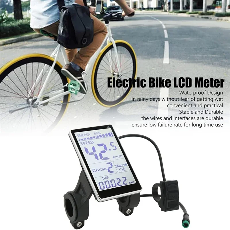 Medidor de Display Universal para Scooter Elétrico 24V / 36V / 48V / 60V para Bicicletas Elétricas com Tela LCD para Guidão de 31,8 / 22,2 mm