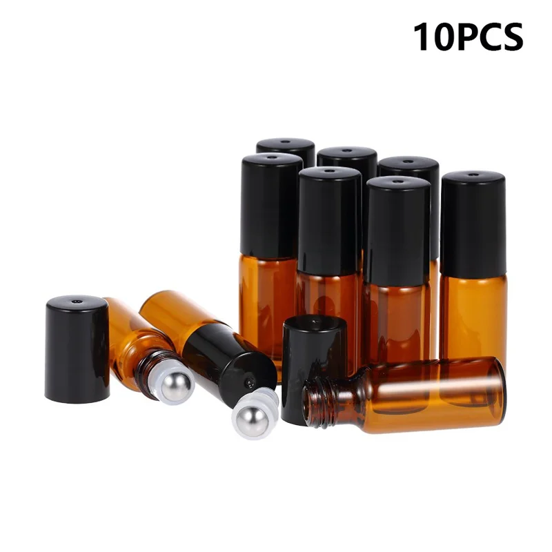 10 Stück 5ml Ätherische Öle Rollerflasche Edelstahl Roller Bernsteinglas Behälter mit Tropfer