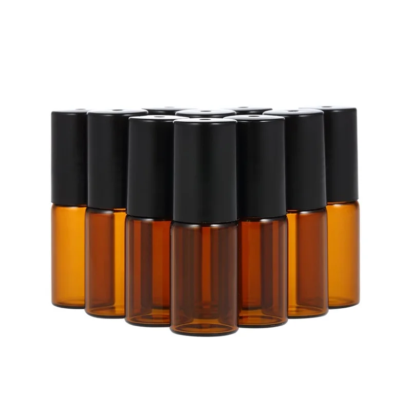 10 Stück 5ml Ätherische Öle Rollerflasche Edelstahl Roller Bernsteinglas Behälter mit Tropfer