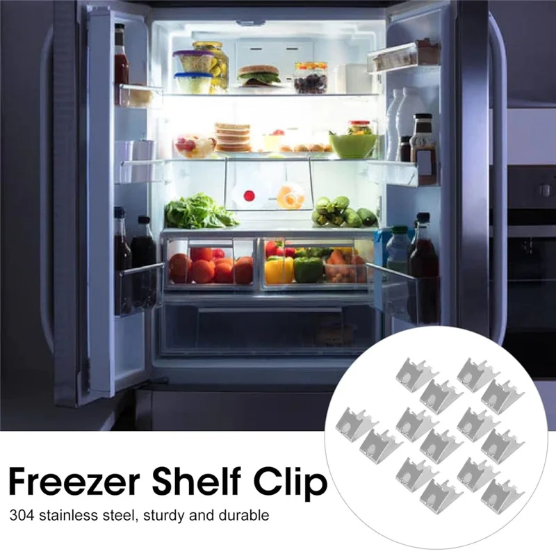 14 Piezas de Ganchos de Acero Inoxidable para Frigorífico, Clips para Estantes de Congelador de 1,5 mm